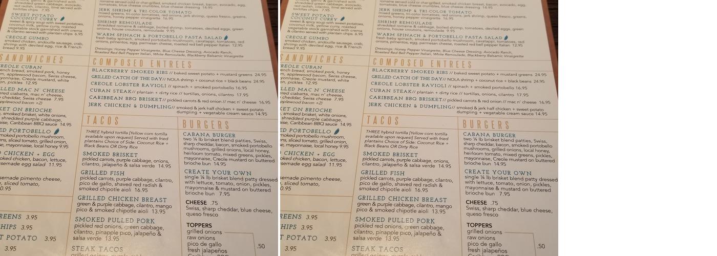 Creole Cabana Menu