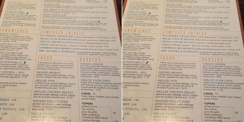Creole Cabana Menu