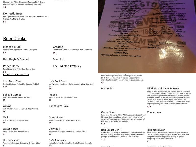 O'Malley's Pub Menu