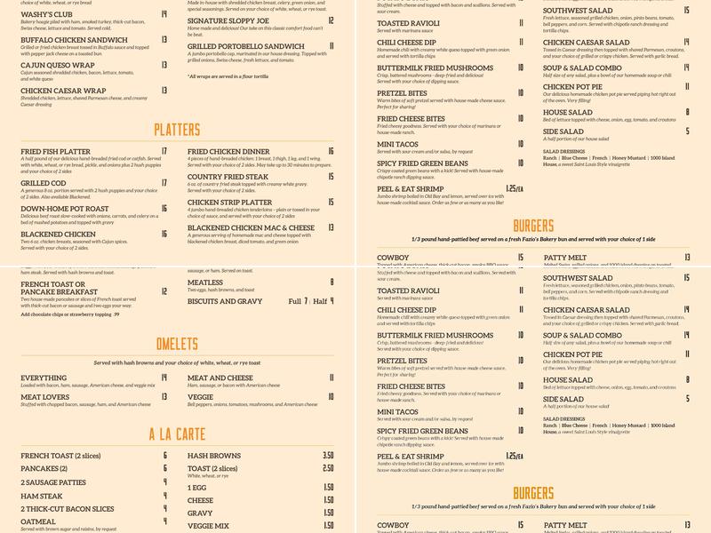 Washy's Pub Menu