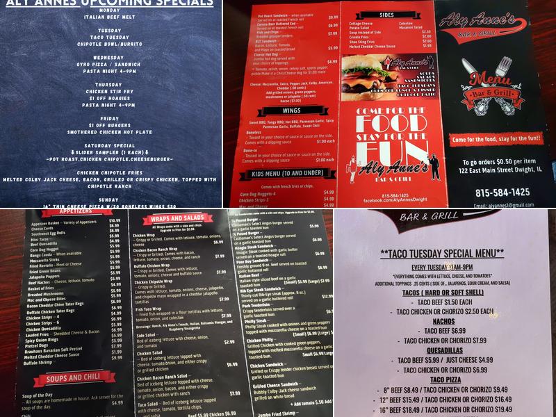 ALY ANNE'S Bar And Grill Menu