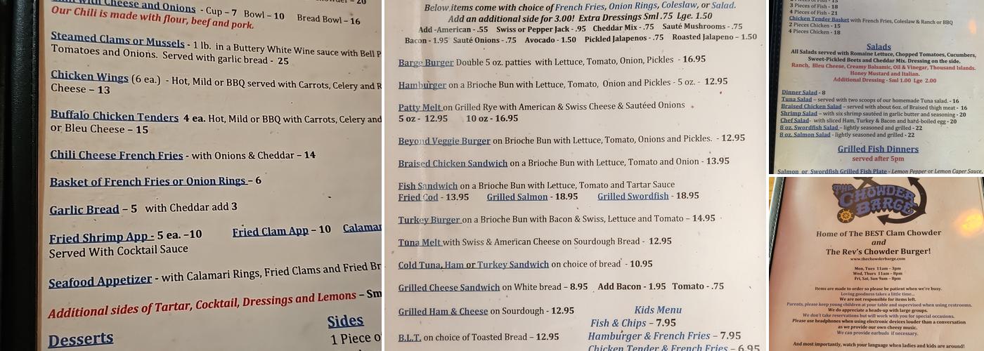 Chowder Barge Menu