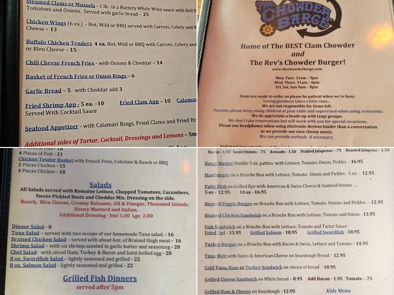 Chowder Barge Menu