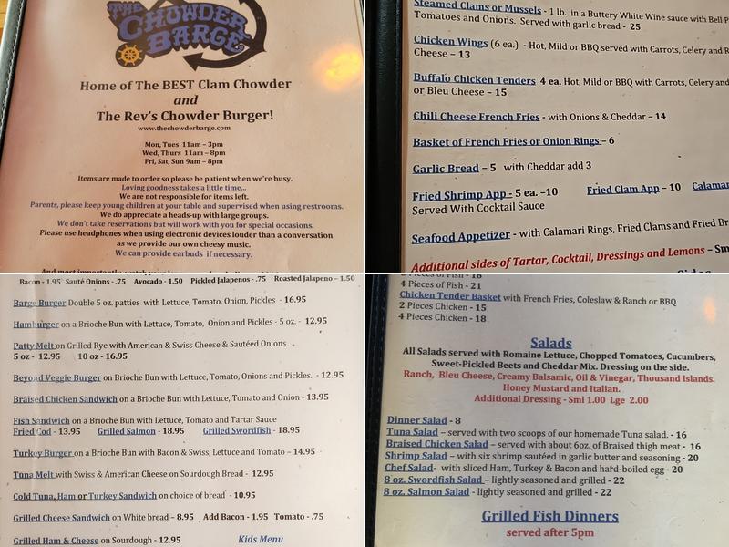 Chowder Barge Menu