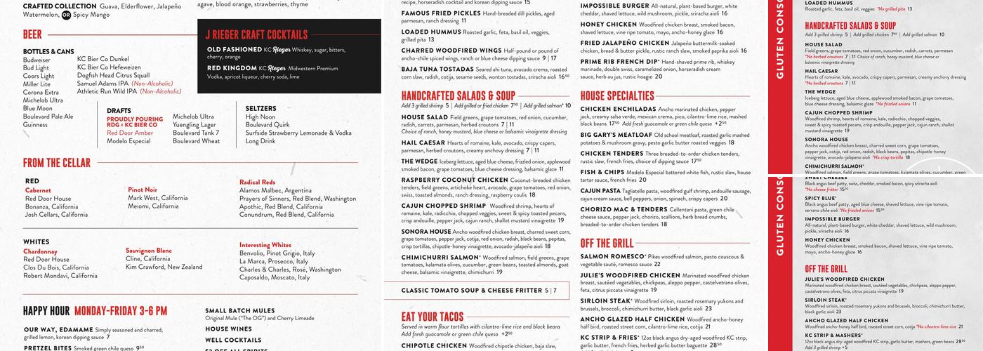 Red Door Woodfired Grill Menu
