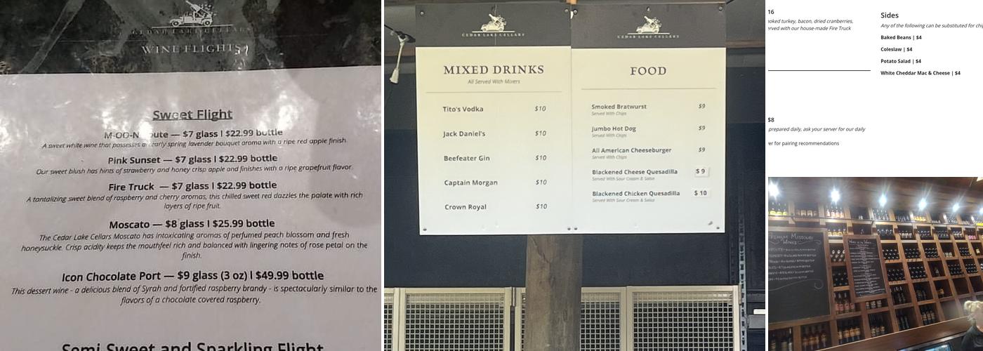 Cedar Lake Cellars Menu