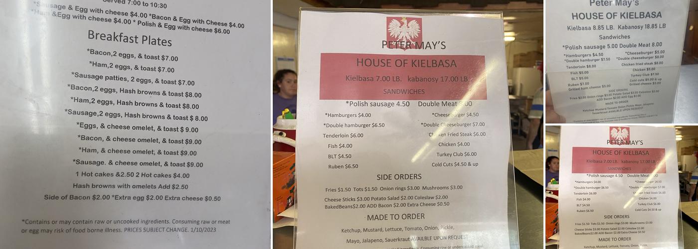 Peter May's House of Kielbasa Menu