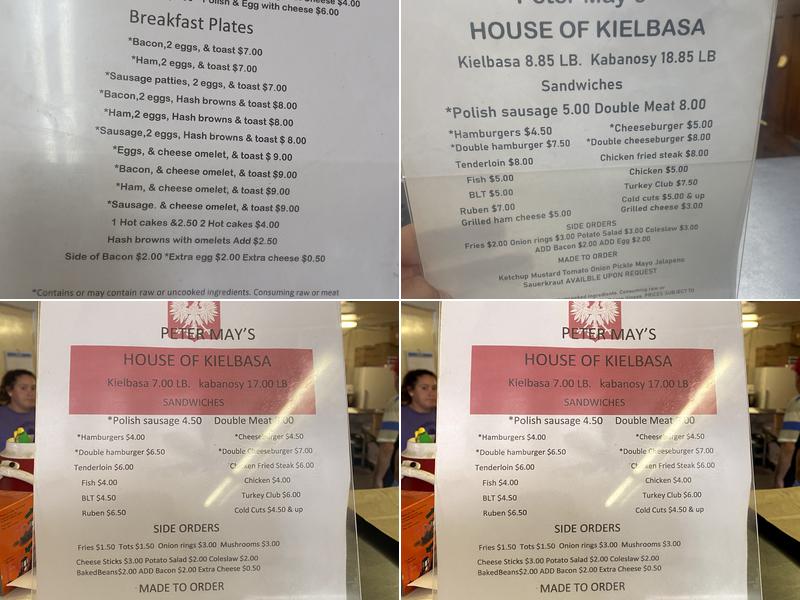 Peter May's House of Kielbasa Menu