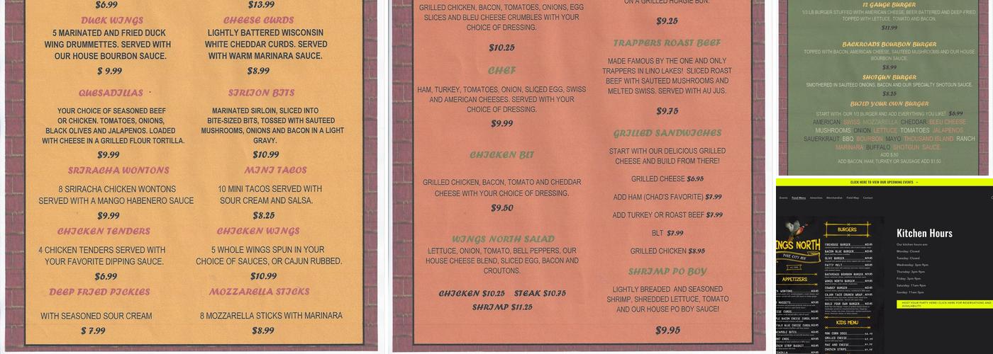 Wings North Menu