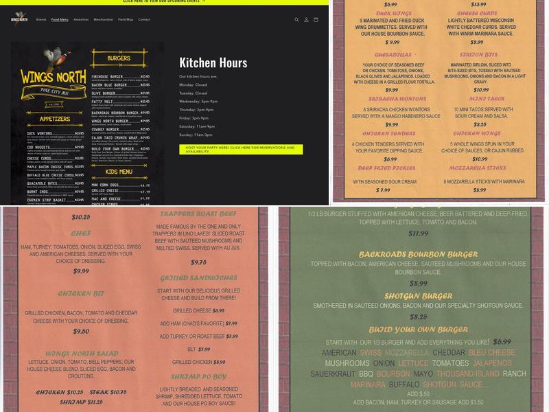 Wings North Menu