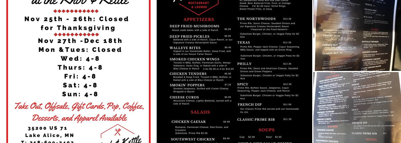 Knob & Kettle Restaurant And Lounge Menu