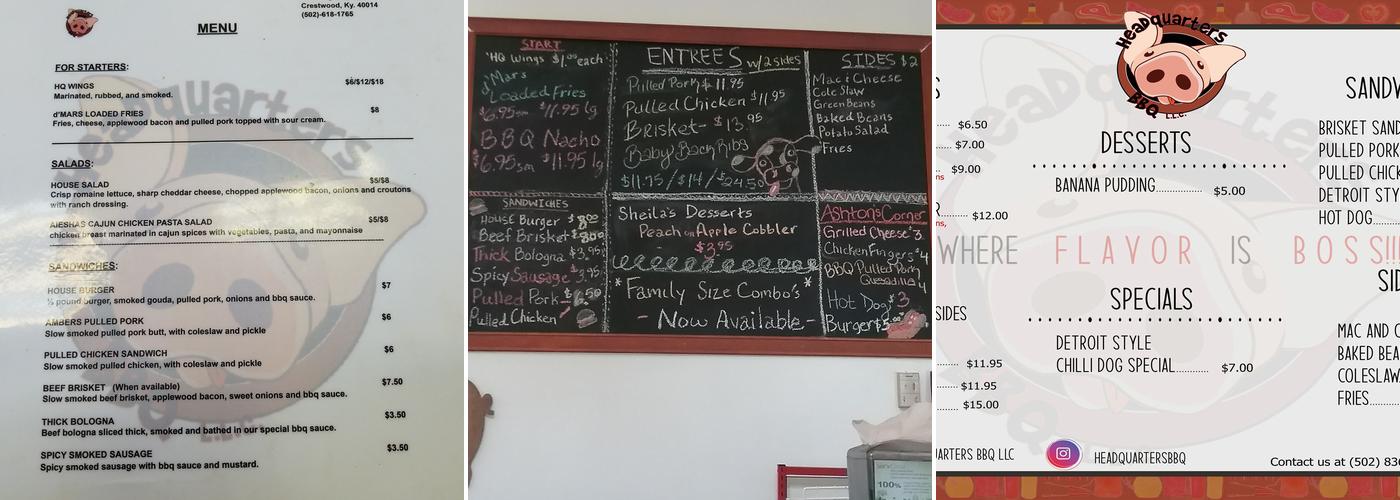 Headquarters BBQ Menu