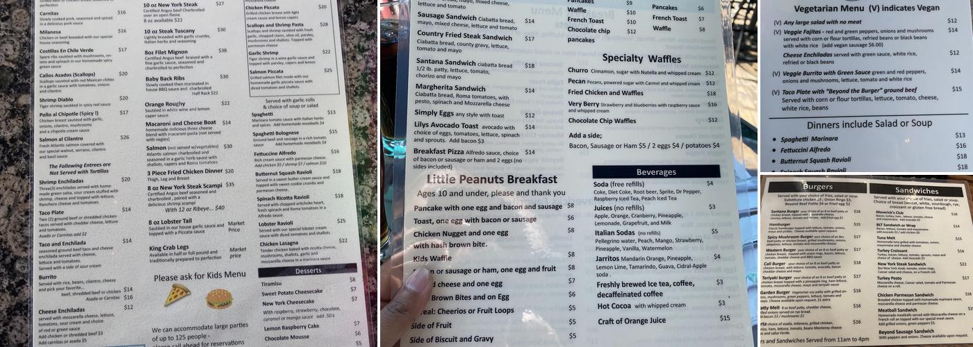 Santana Mavericks Bar N Grill Menu