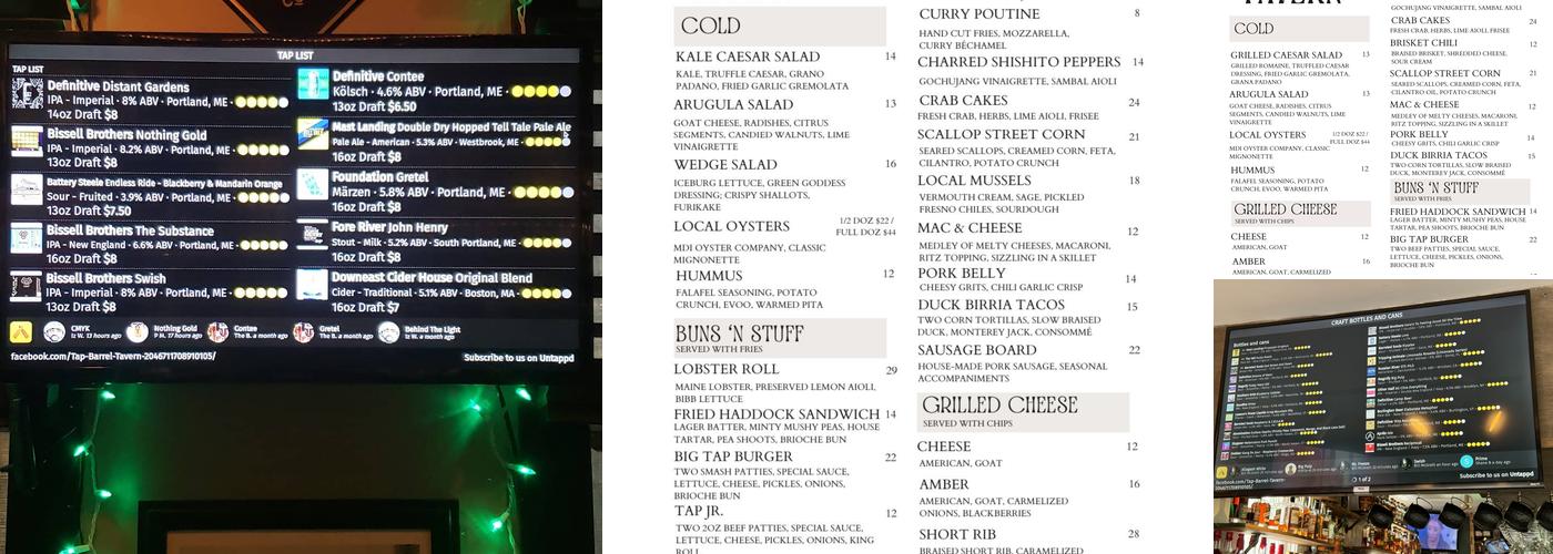 Tap & Barrel Tavern Menu