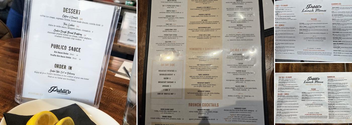 Publico Street Bistro & Garden Menu