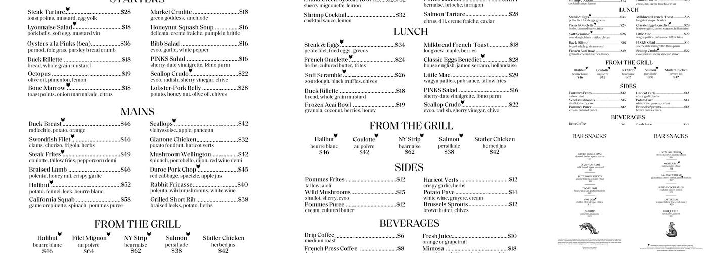 The Inn at Hancock Menu