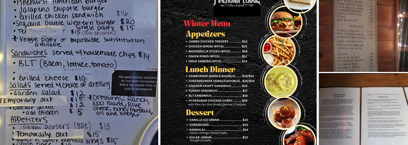 Pinehurst Lodge Bar and Grill Menu