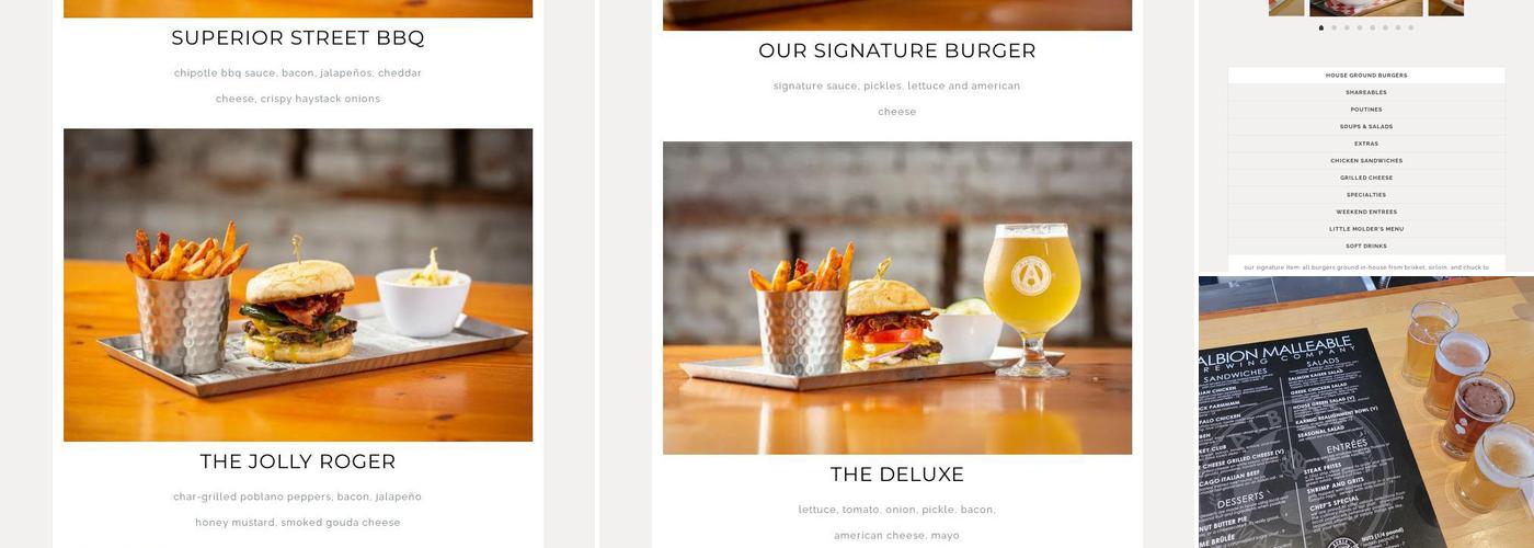 Albion Malleable Brewing Company Menu