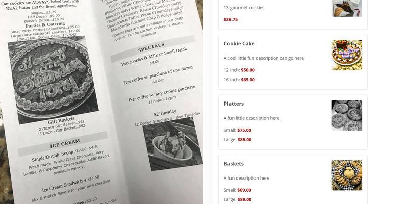 The DW Cookie Company Menu