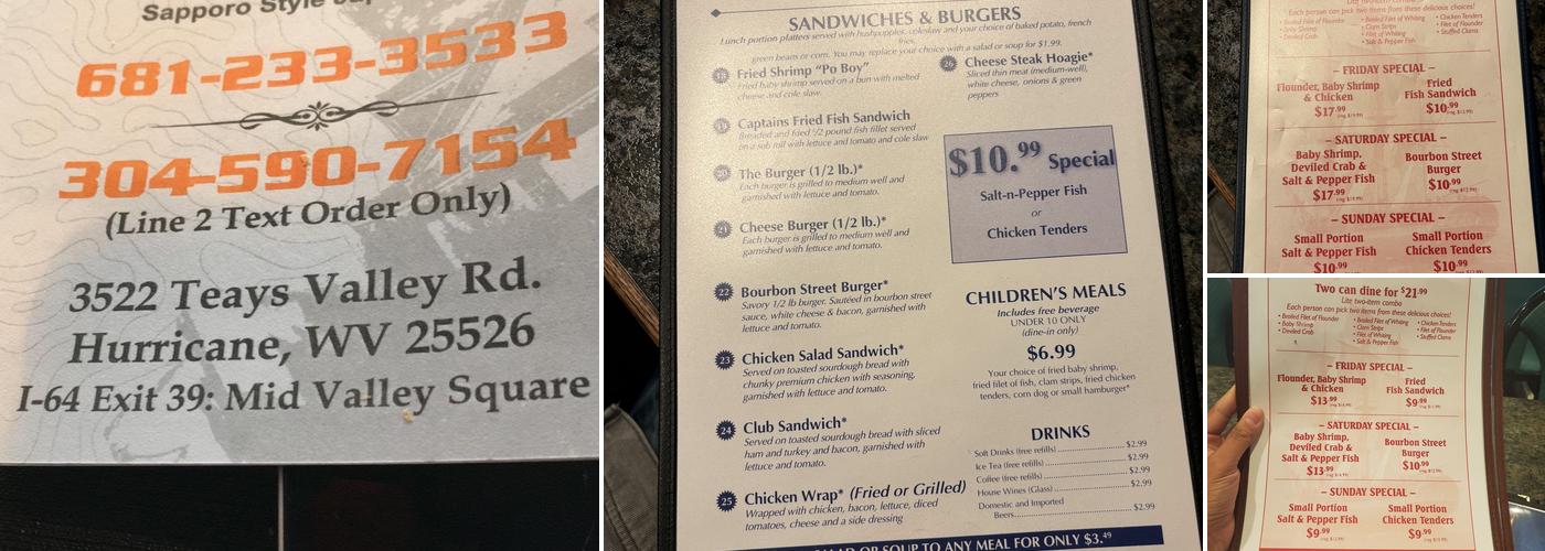 Harbor Inn Seafood Menu