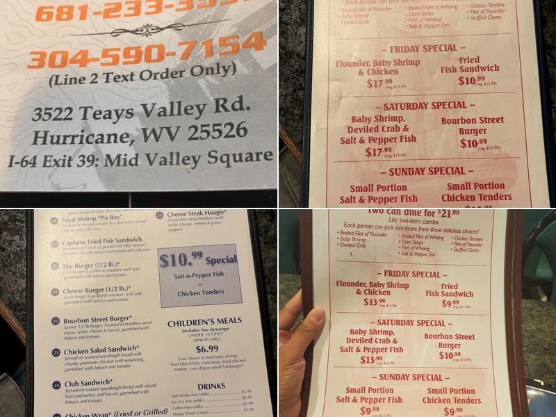 Harbor Inn Seafood Menu