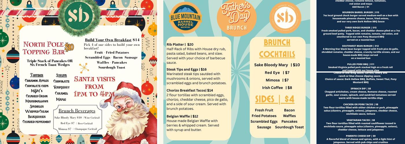 Blue Mountain Barrel House & Smokin' Barrel Restaurant Menu