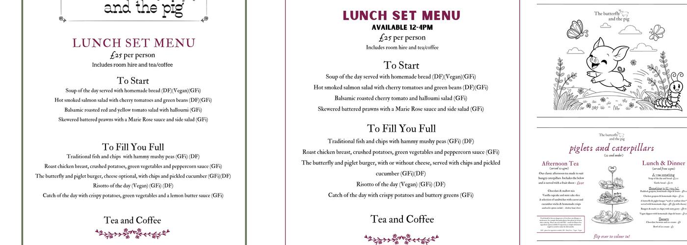 The butterfly and the pig Menu
