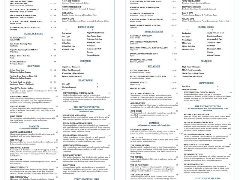 Clough Crossings American Bistro Menu