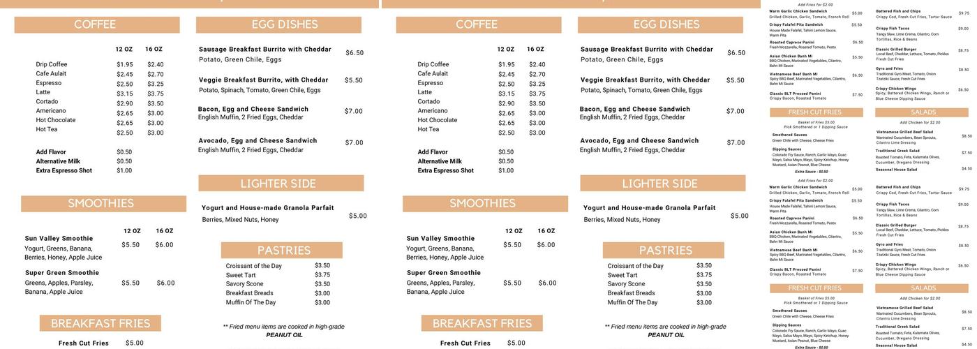 Sun Valley Kitchen Menu