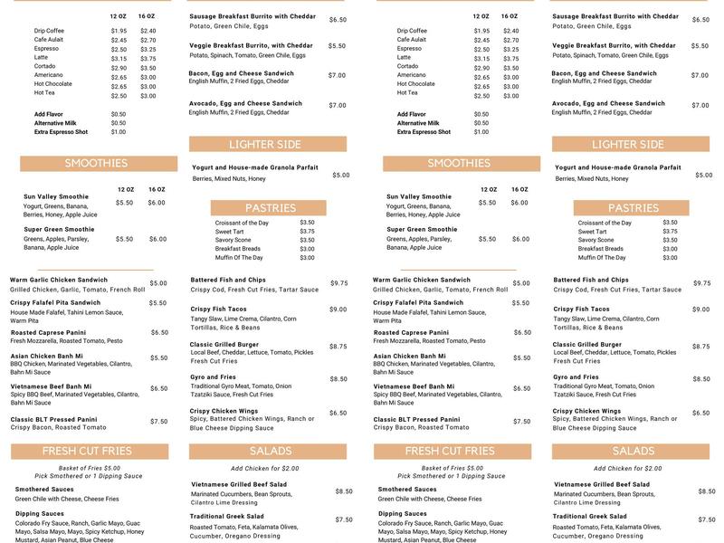 Sun Valley Kitchen Menu