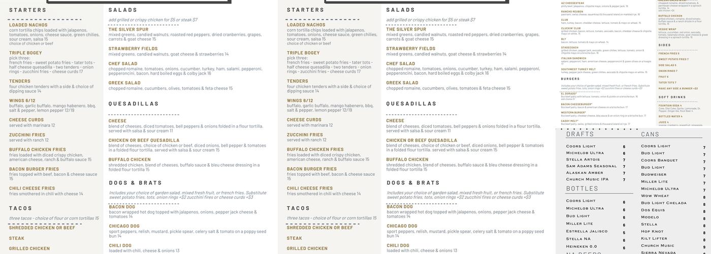 The Duke At Rancho El Dorado Menu