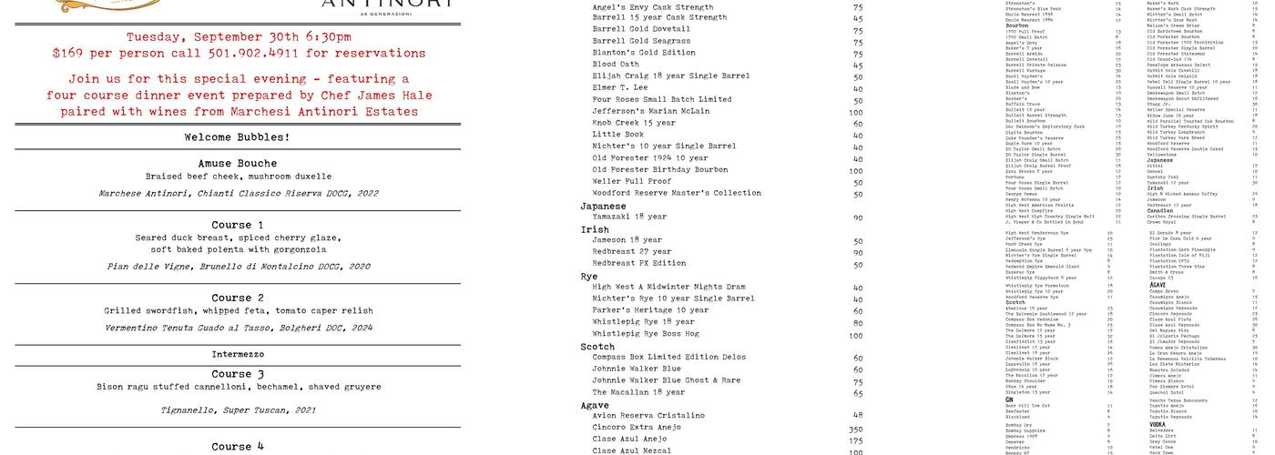 Allsopp & Chapple Restaurant + Bar Menu