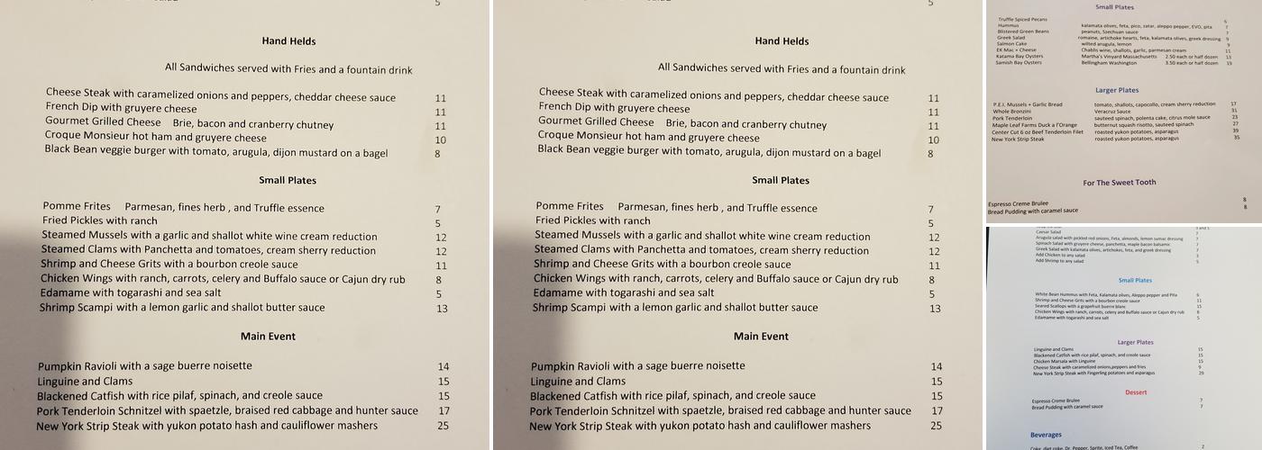 Eclectic Kitchen Menu