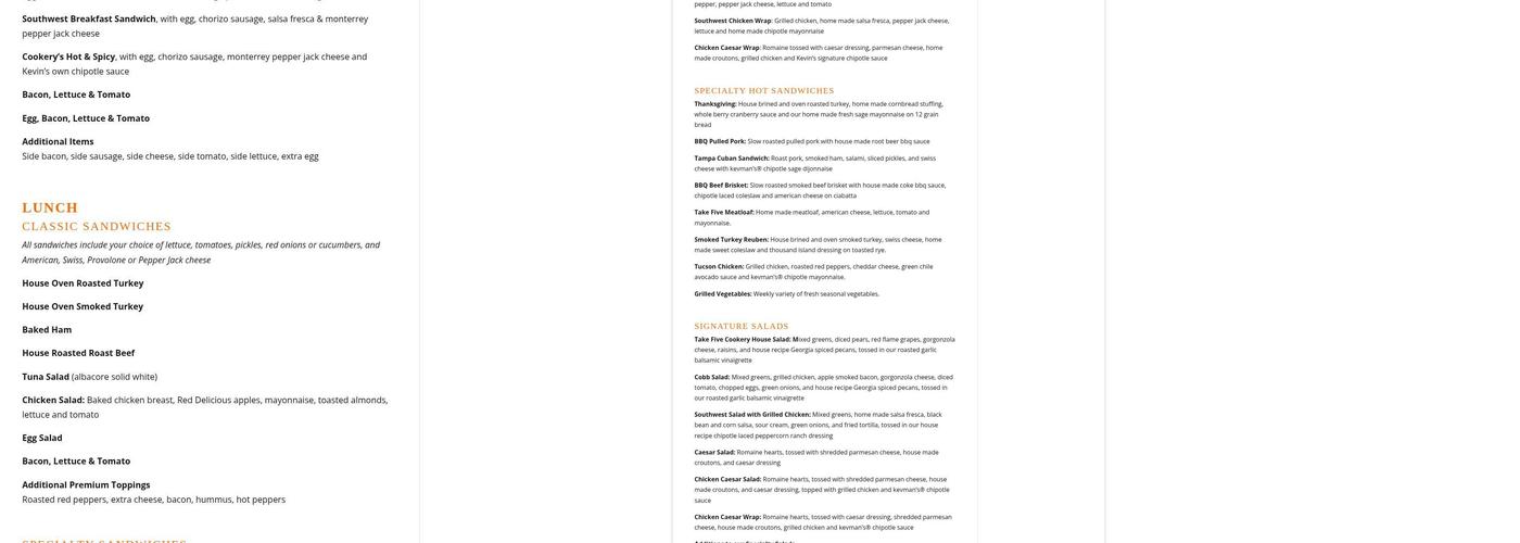 Take Five Cookery Menu