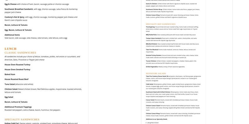 Take Five Cookery Menu
