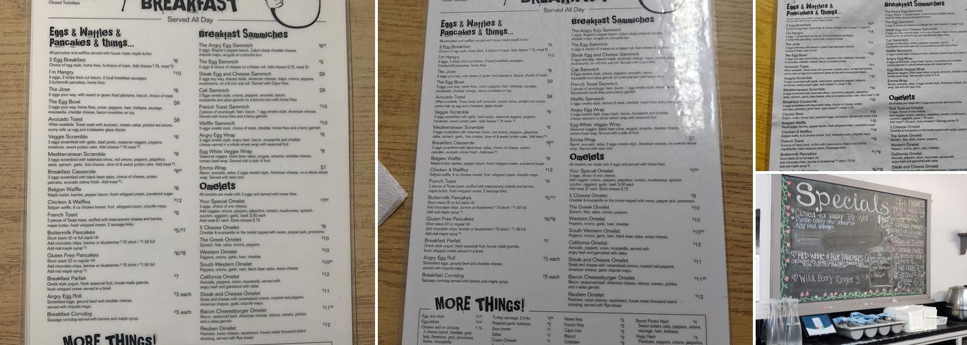 The angry egg Menu
