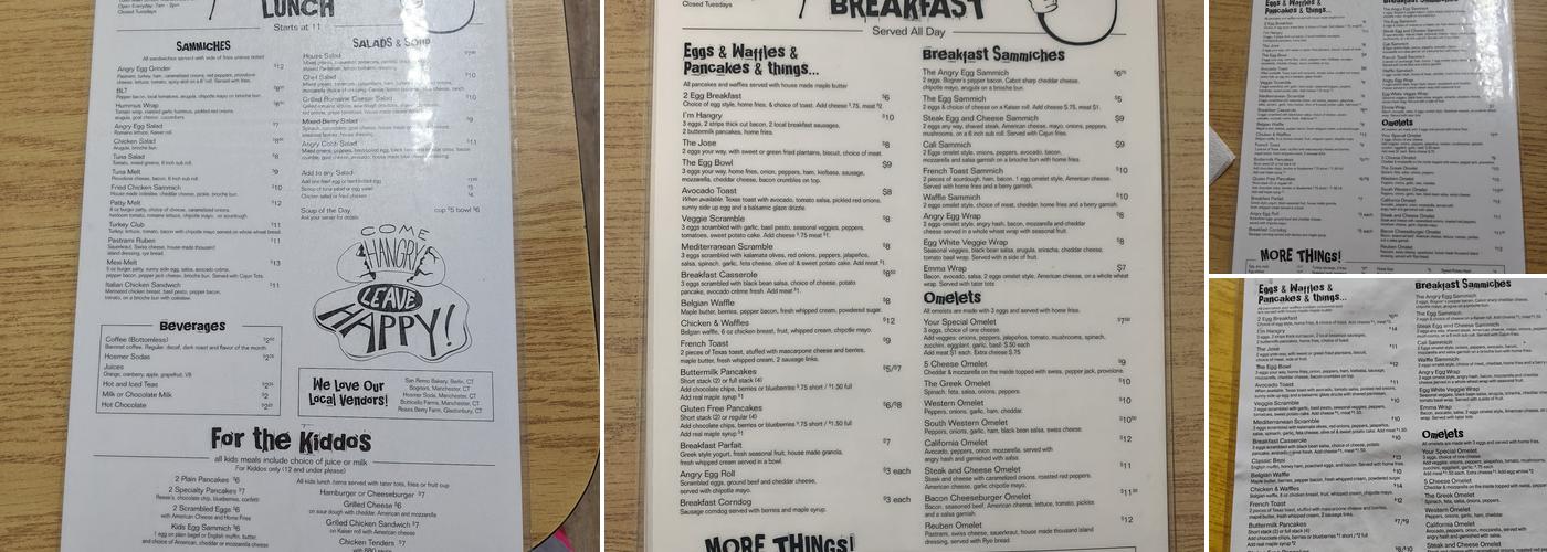 The angry egg Menu