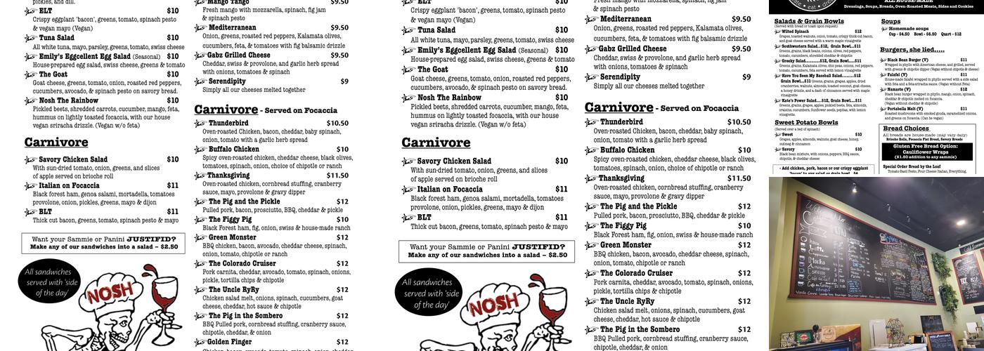 Nosh Cafè and Restaurant Menu