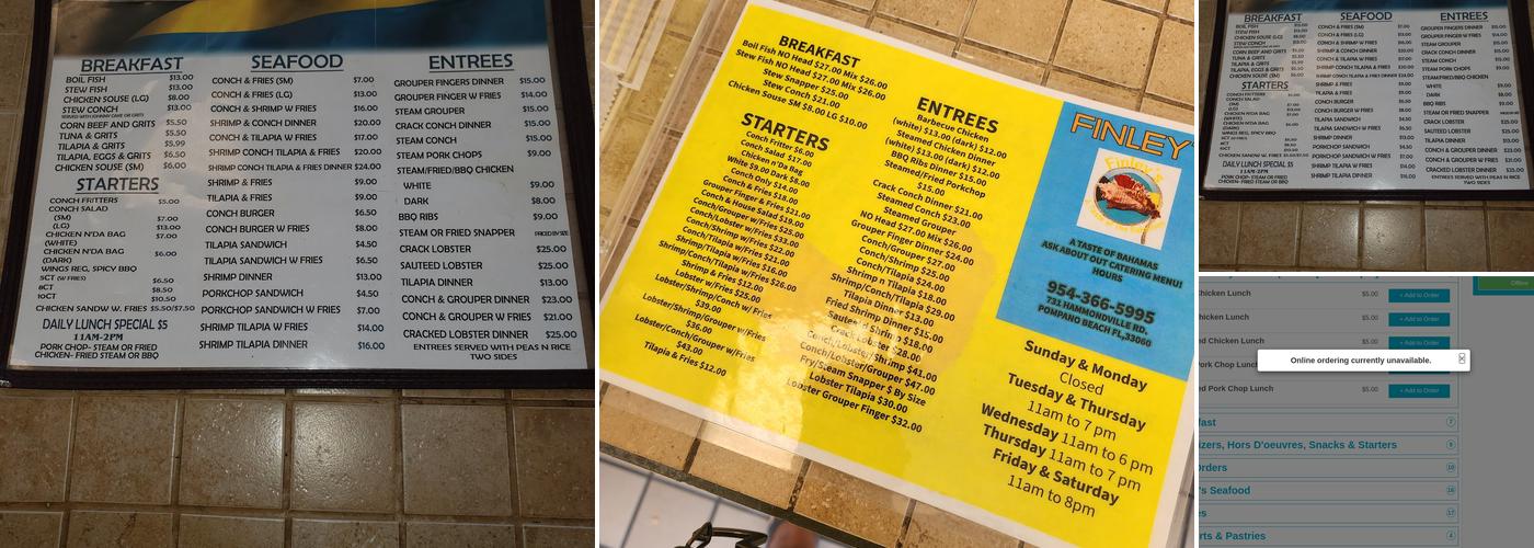 Finley's A Taste Of The Bahamas Menu