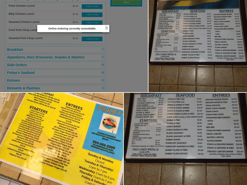 Finley's A Taste Of The Bahamas Menu