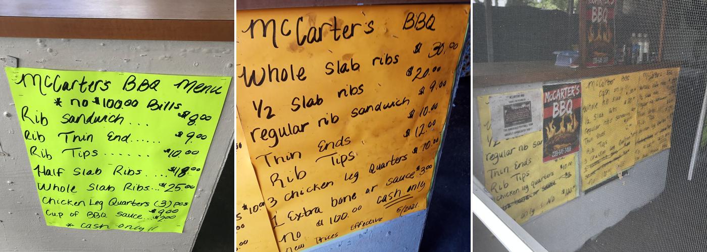 MCCARTERS BBQ Menu