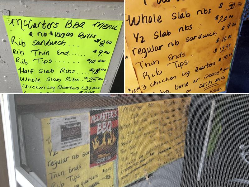 MCCARTERS BBQ Menu