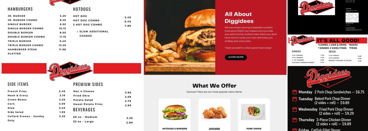 Diggidees Menu