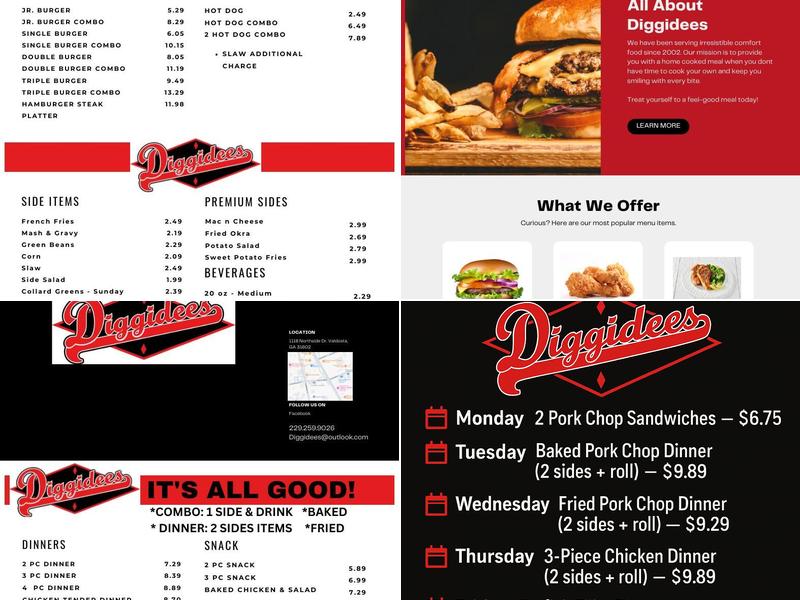 Diggidees Menu