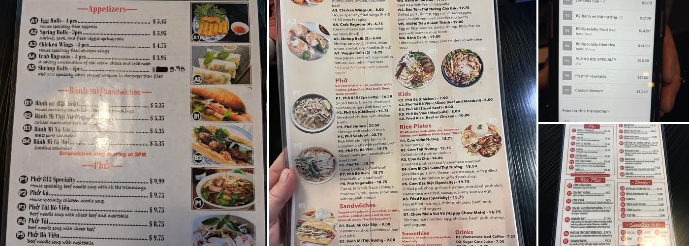 Pho 815 Menu