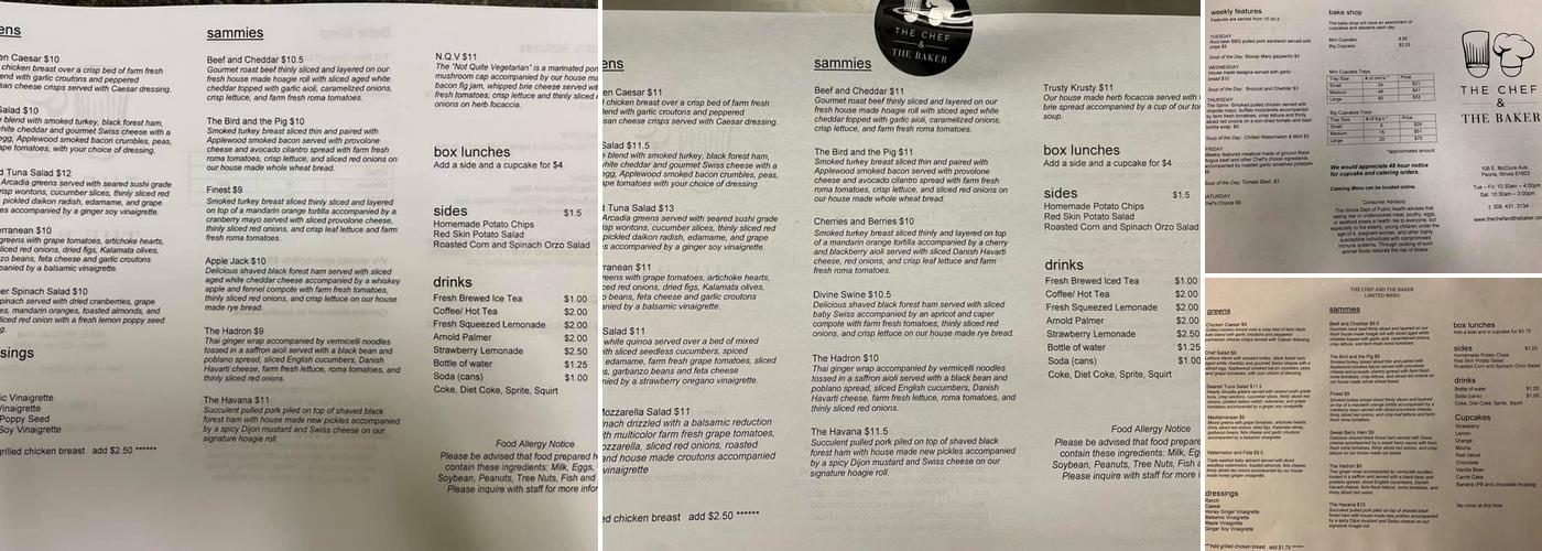 The Chef and The Baker Menu