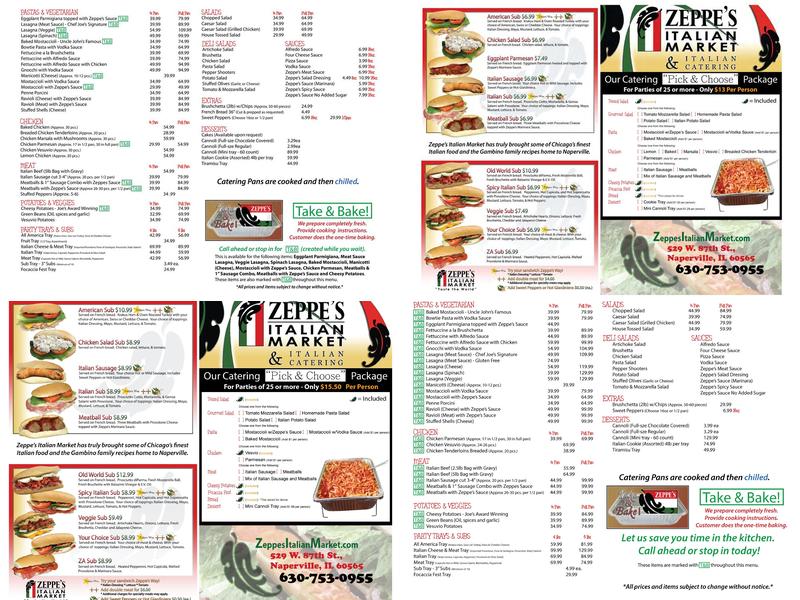 Zeppe's Italian Market Menu