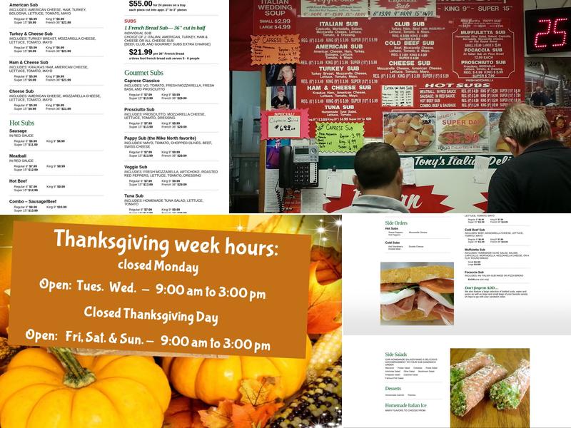 Tony's Italian Deli & Subs Menu