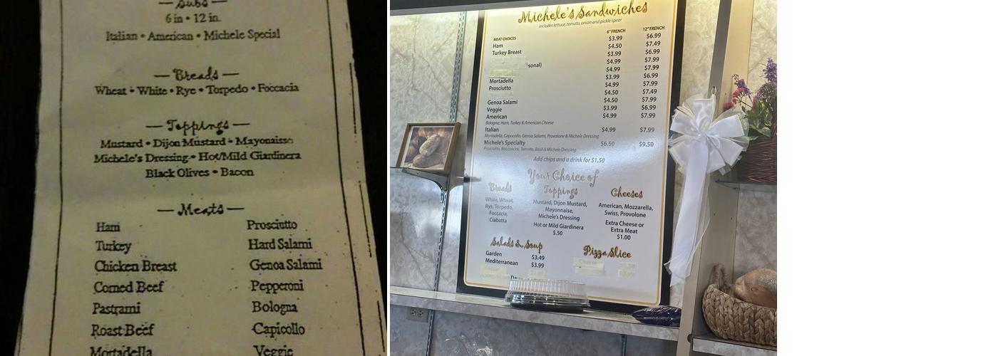 Michele Baking Co Menu