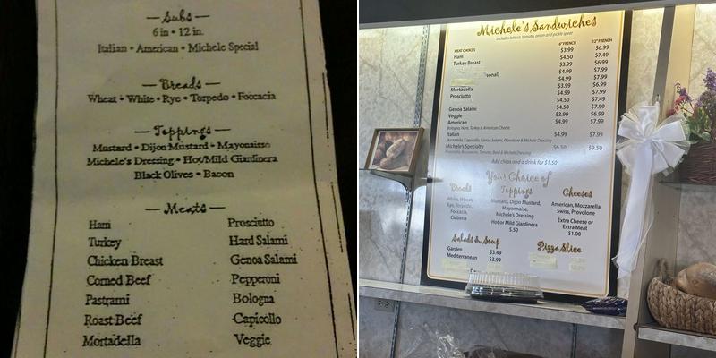 Michele Baking Co Menu